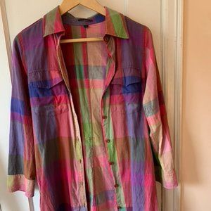 Theory Rainbow Plaid Shirtdress (with pockets)
